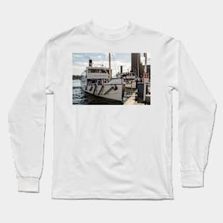 An old steamboat  in the Swedish archipelago arrives at the pier in Stockholm Long Sleeve T-Shirt